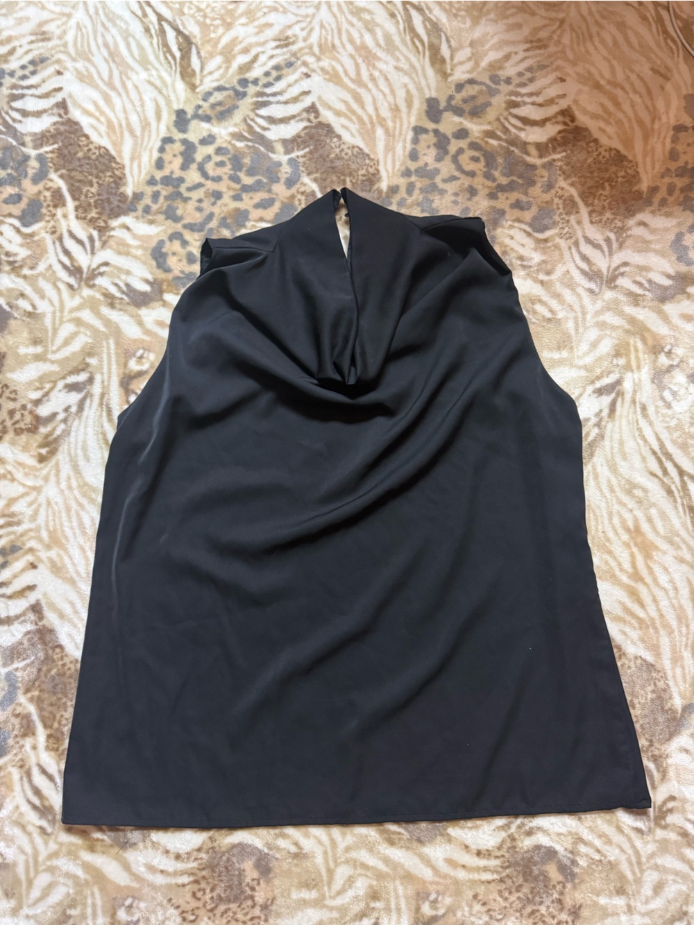 Dokotoo black satin high neck cowl neck top